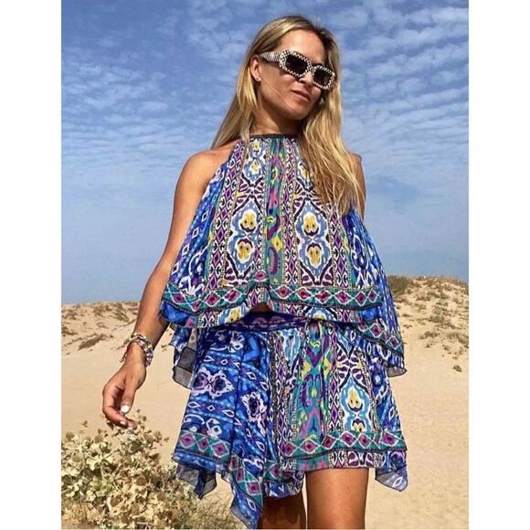 NWT Zara High Waisted Aztec Tribal Printed Asymmetric Hem Pull On Mini Skirt - Picture 11 of 16